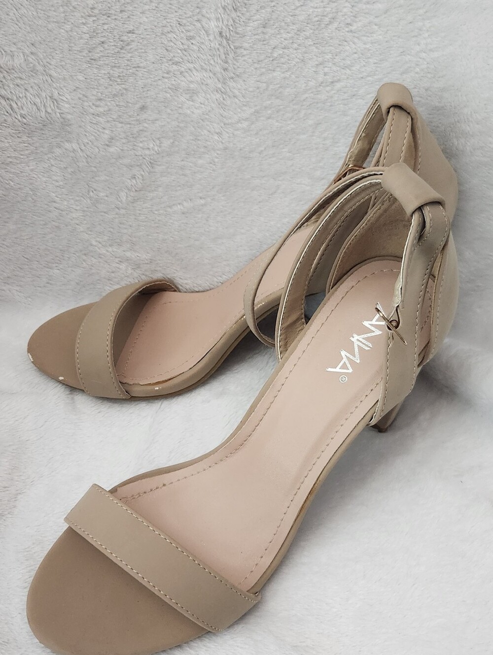 Beige Ankle-Strap Kitten Heel Sandals for Women
